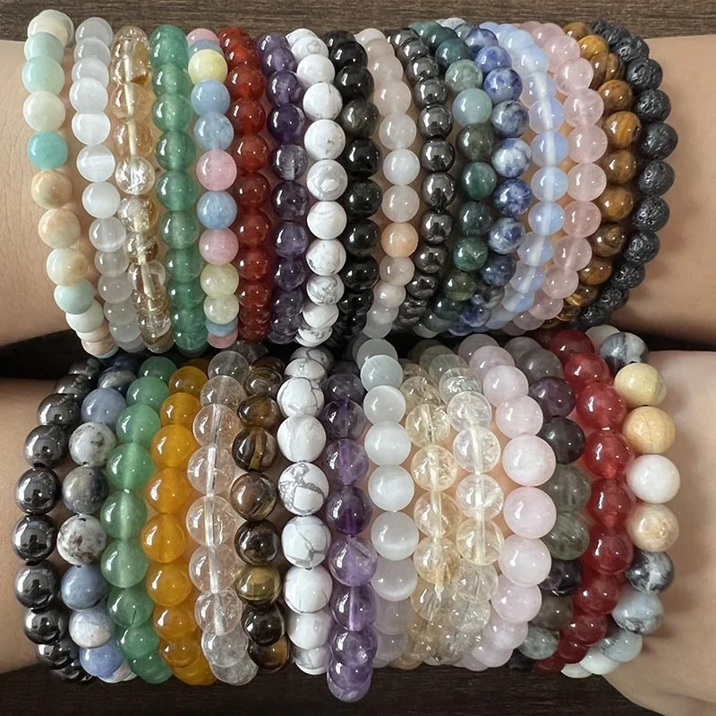 Hot Selling Natural Stone Quartz Crystal Beads Bracelets 6mm 8mm Agate Beads Handmade Elastic Gemstone Bracelets For Women Men