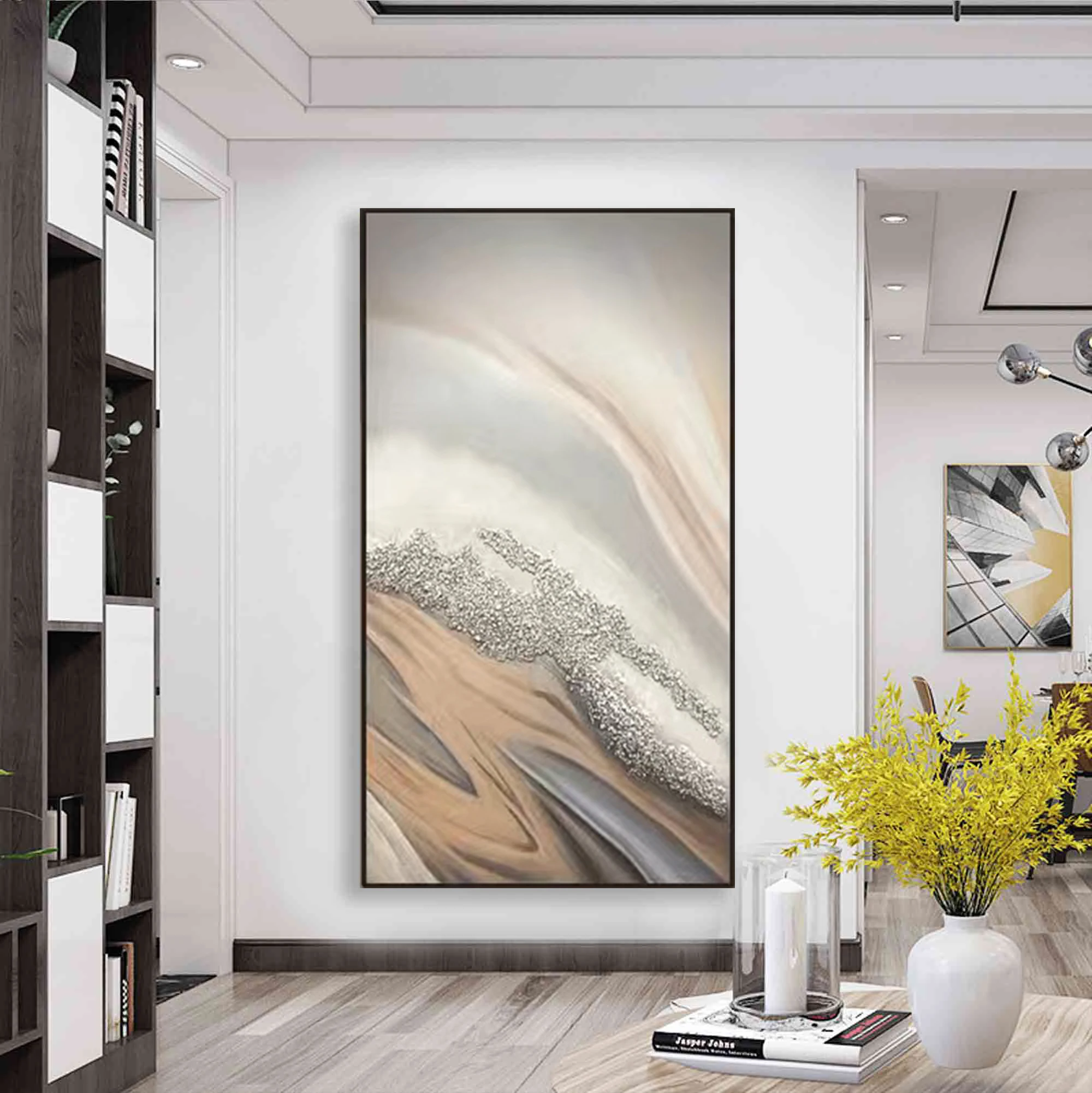 Abstract Landscape Oil Painting on Canvas Featuring Sandstone Wall Art Picture for Home Decor