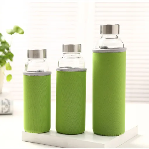 hot selling round shape Lilac German Quality 500ml 16oz Custom Colorful Flat Clear Water Glass Bottle With Sleeves Custom Logo