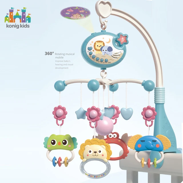 Konig Kids Jouet Pour Enfant Timing Baby Musical Crib Mobile With Star Projector Lights Music Box &Rattle Musical Baby Mobile