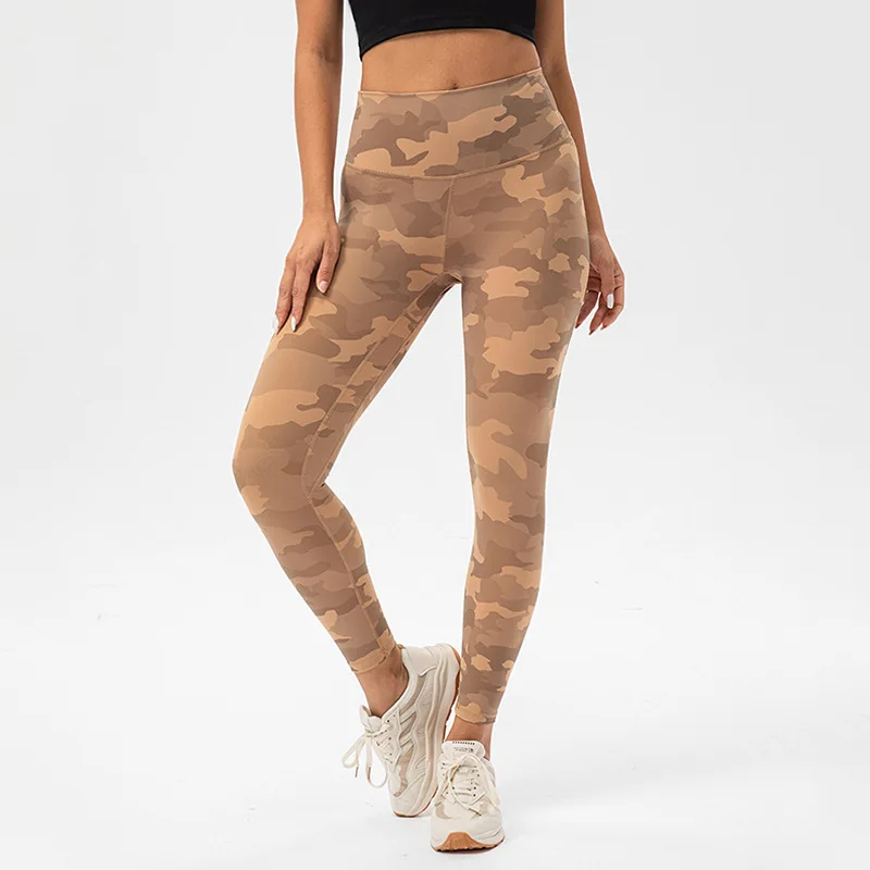 High Waisted Camouflage Yoga Pants Butt Lifting Nylon Spandex Camo Leggings for Women