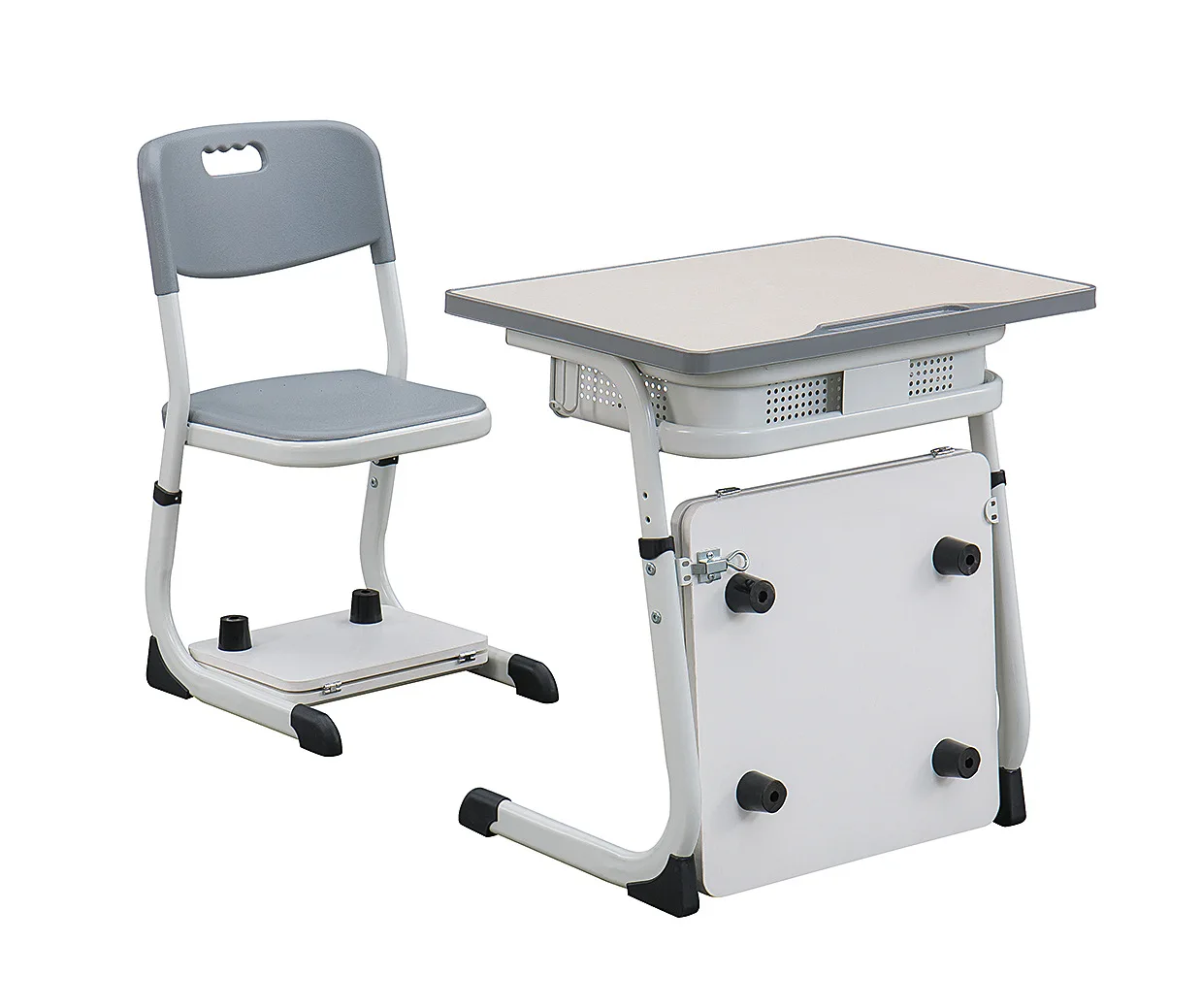 College Students Desk School Furniture Metal Frame Classroom Table And Chair Set with Hook