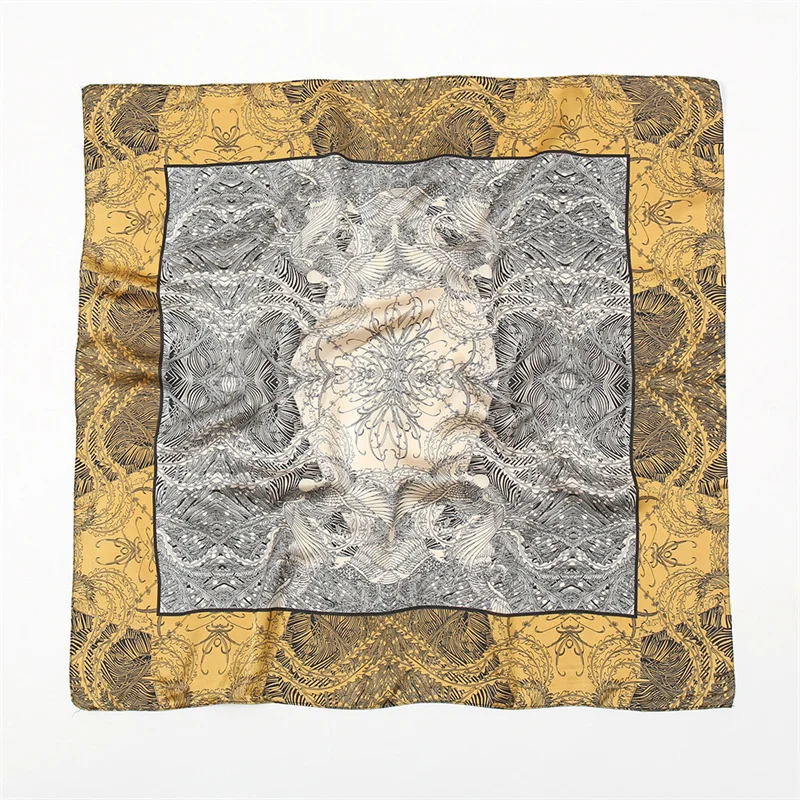 Wholesale Designer 90*90cm Muslim Hijab Headband Custom Square Shawl Foulard Luxury Brand Silk Scarves For Women
