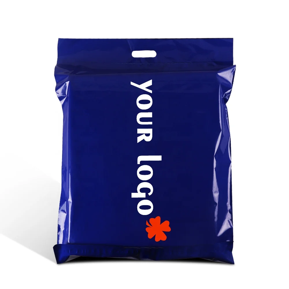 Custom Printed Post Shipping Envelope Large Blue Poly Mailers Plastic Packaging Mailing Bags With Handle