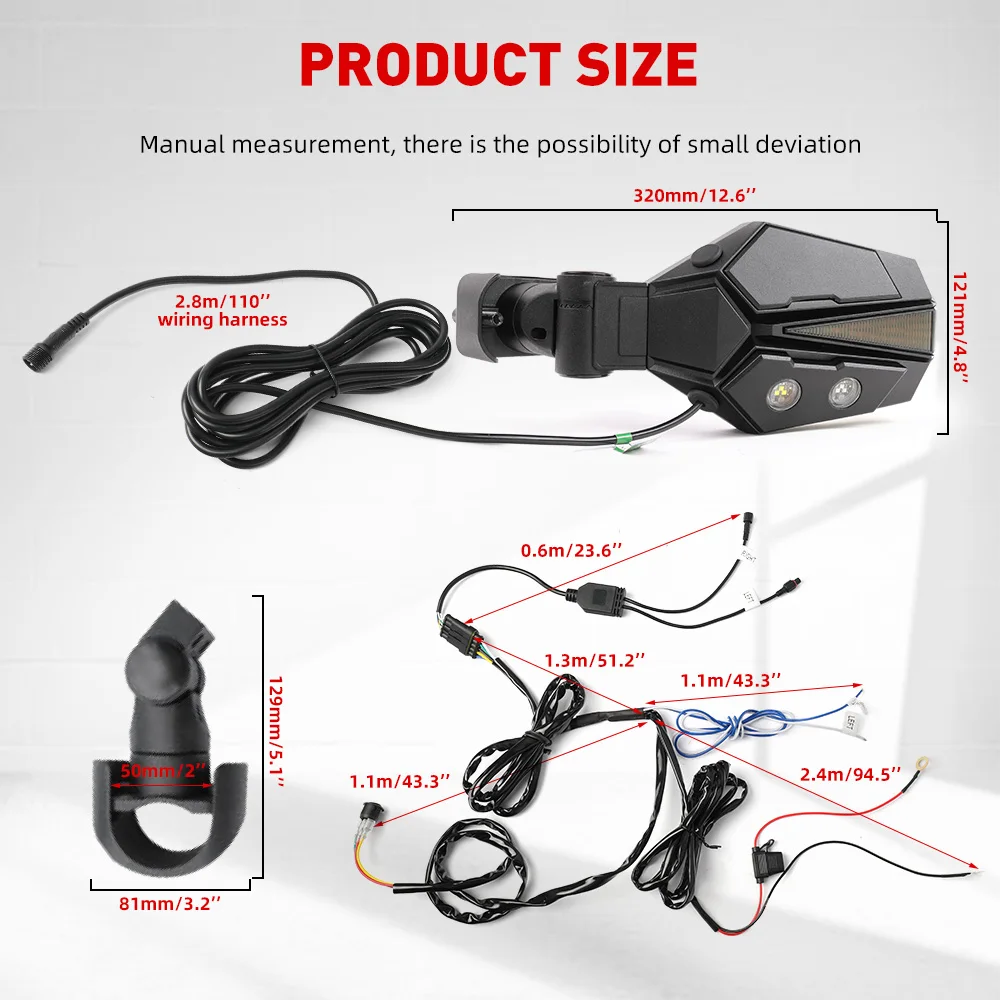 UTV ATV Accessories maverick Rearview UTV Rear View Side Mirrors With Lights