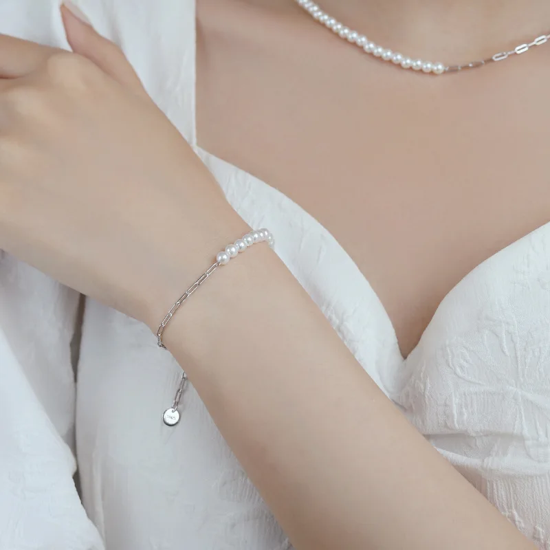 925 Real Freshwater Pearl S925 Sterling Silver Pearl Chain Necklace For Fashion Women Jewelry