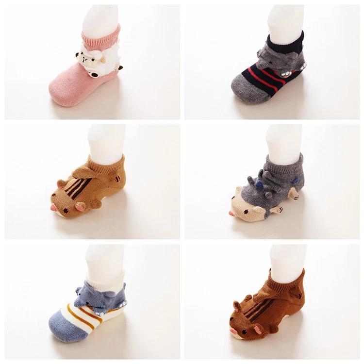 
Custom gift set newborn funny cute girl 3d carton organic non slip baby socks with grip 