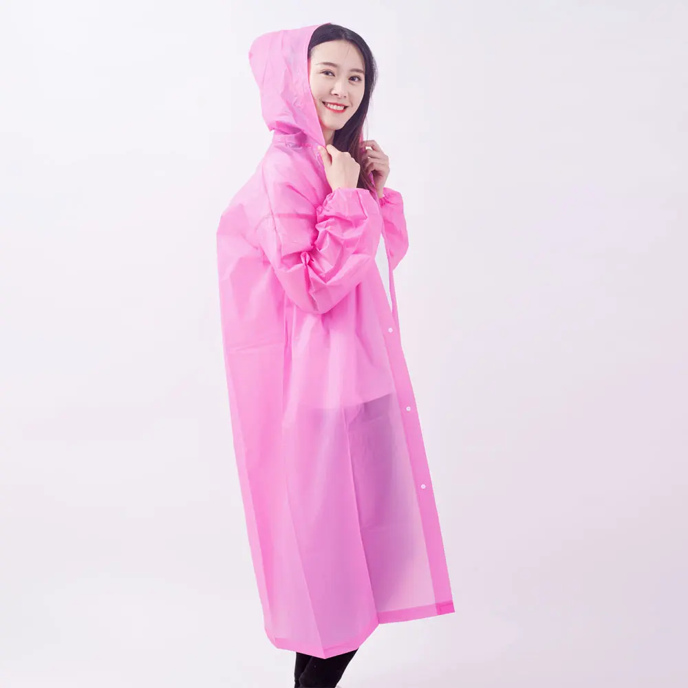 pink PEVA plastic raincoats ponchos bike raincoat for adults