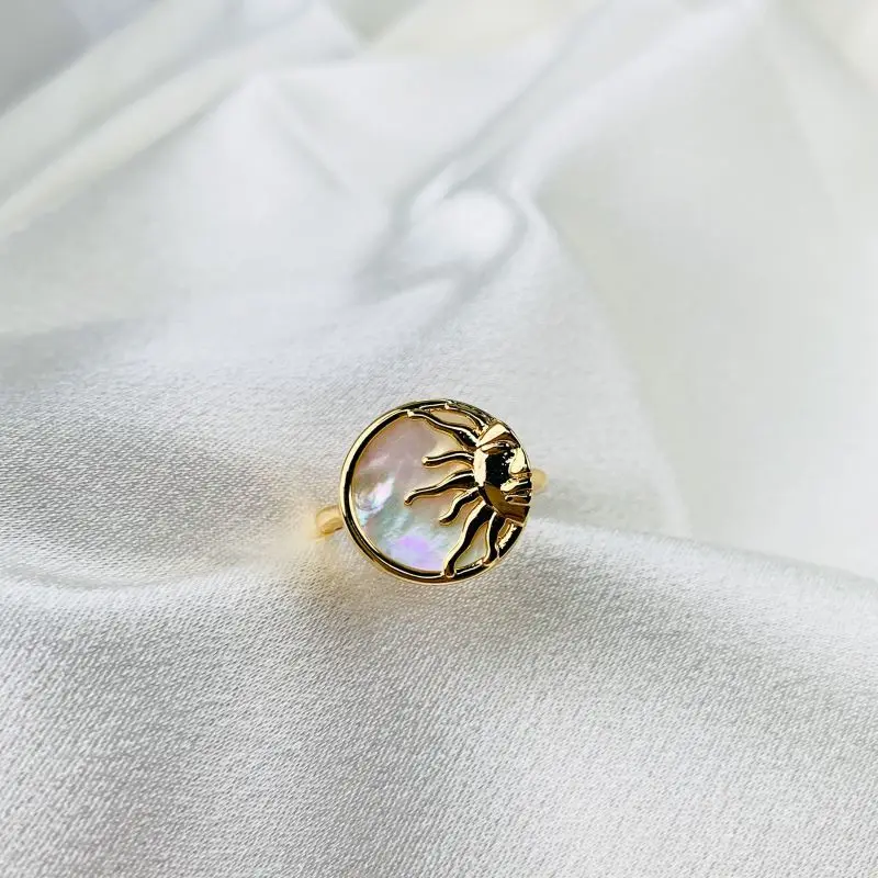 Wholesale Copper Alloy Size Adjustable Mother Of Pearl Sunshine Ring