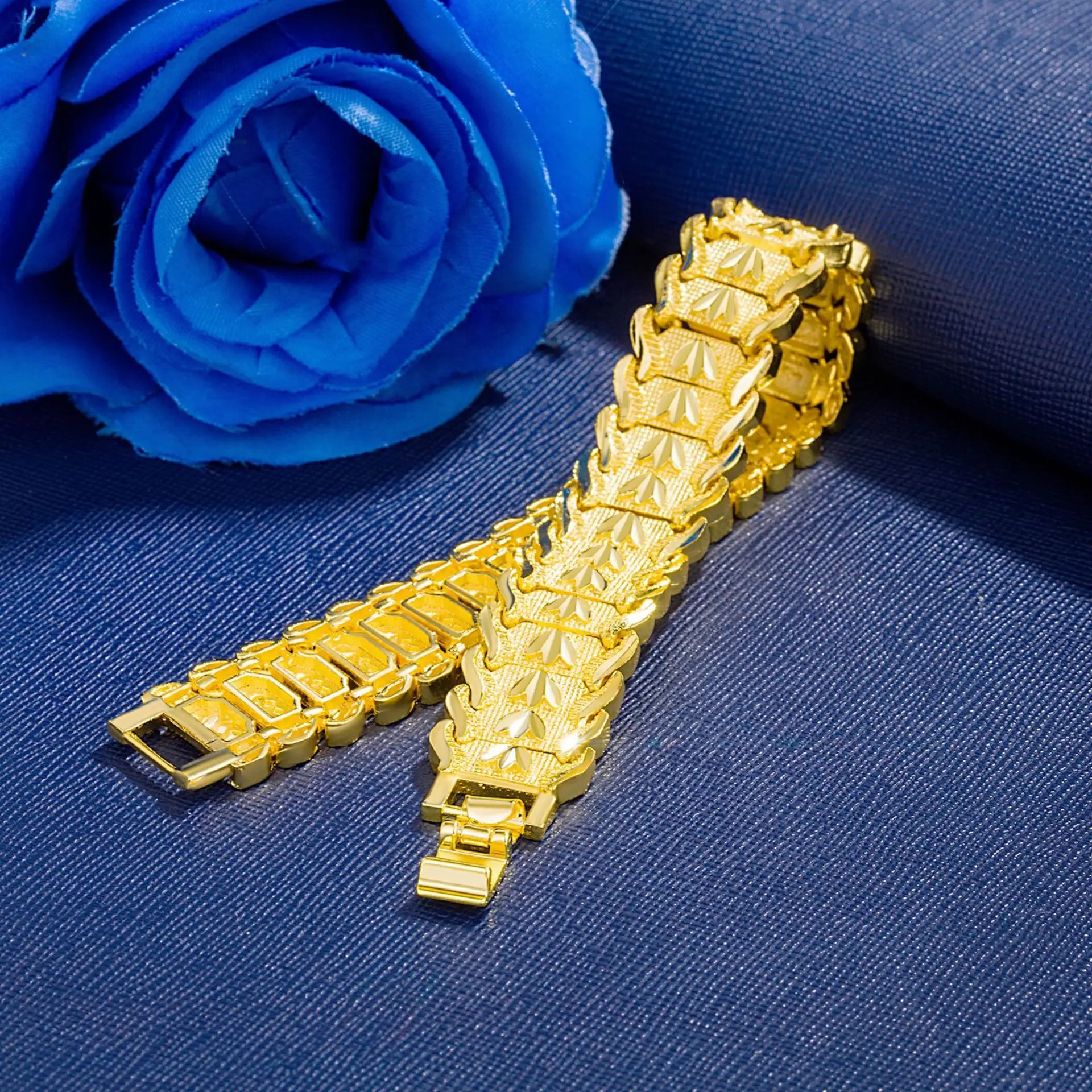 Оптовая продажа европейский браслет-цепочка для монет 24 карат желтое золото латунь Дубай широкий браслет часов с цветами ювелирные изделия Pulsera