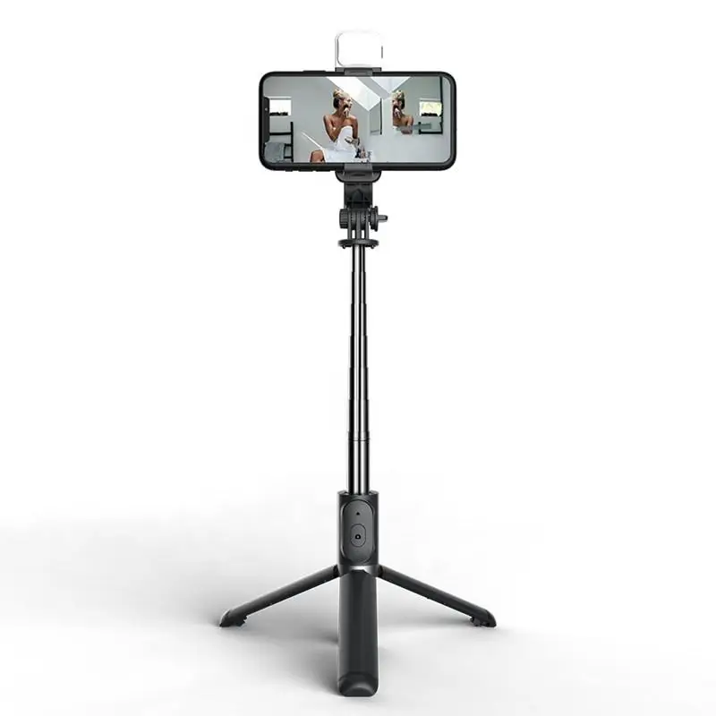 Q02s Mini 360 Degree Handheld Telescopic Fill light Blue tooth Selfie Flexible wireless Selfie Stick Tripod with light for Phone