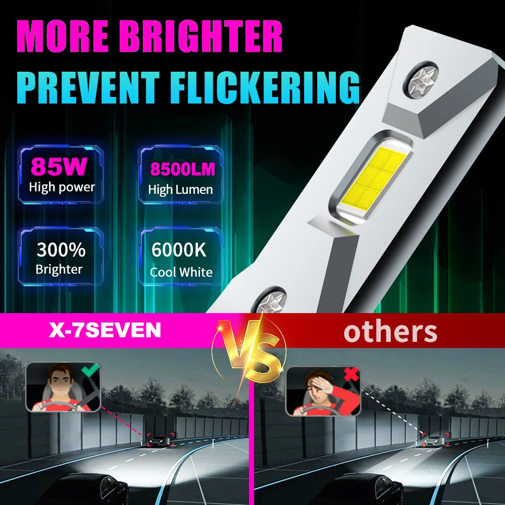 X-7SEVEN Car Accessories White Color 85W 8500LM Luces LED Bombillas de Faro LED H7 H4 9005 H11 Led Headlight for all Cars