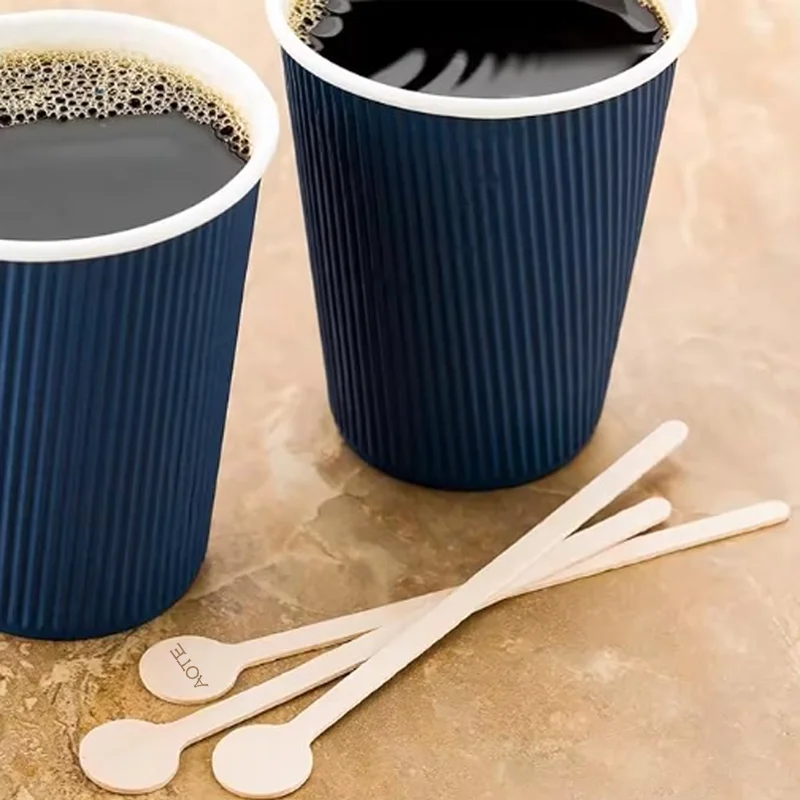 Customized Wood Paddle Shaped Swizzle Stick. Coffee Stirrers and Wooden Stir Sticks for Hot and Cold Drinks
