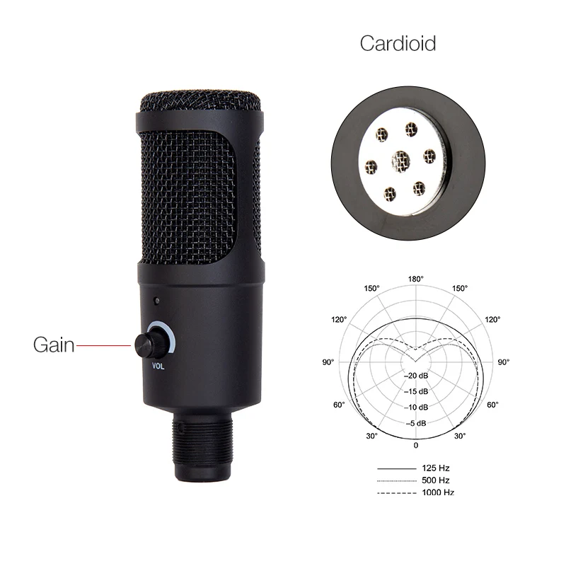 USB Desktop Studio Desktop Vlog Streaming Broadcasting Condenser Gaming Microphone with Arm Stand