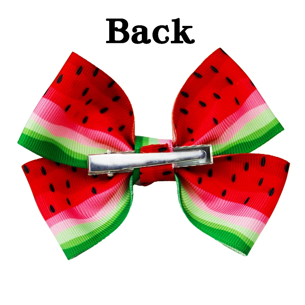 HCArtware Wholesale 6 PCS Cute Hair Bow Clips For Girls 4 inch Boutique Ribbon Watermelon Pattern Kids Hair Clips