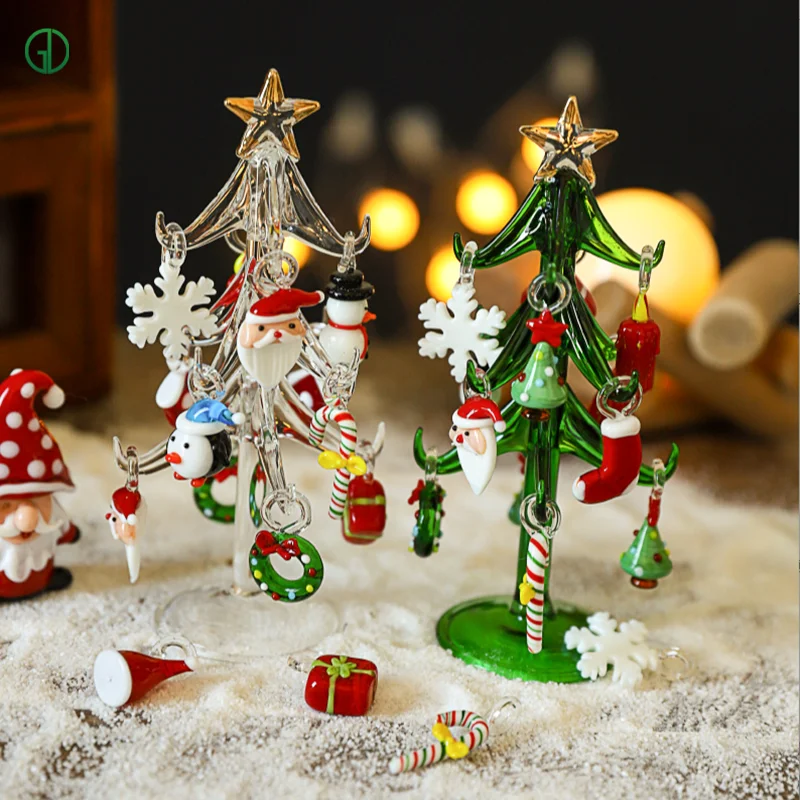 Modern Glass Knick-Knacks Room Decor  Christmas tree Santa Claus decorations Figurine Model Craft Sculpture For Living Room