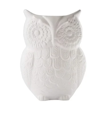 Home Decorative White Creamic Utensil Holder in Owl Shape Multipurpose Kitchen Storage Crock
