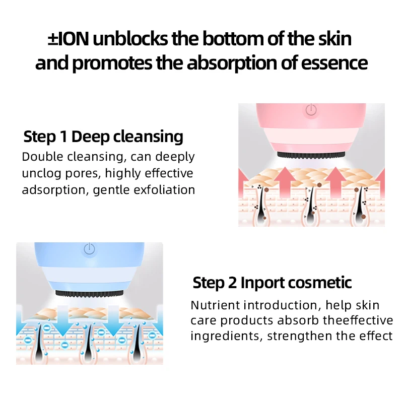 Custom Logo Deep Clean Women Silicone High Frequency EMS Sonic Vibration Led Light Therapy Facial Cleaning Brush For Skin Care