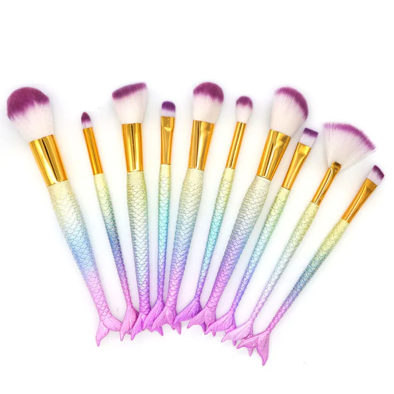 BS-1003 Makeup Brush Set 10pcs Mermaid Brushes Rose Gold Make-up Brush