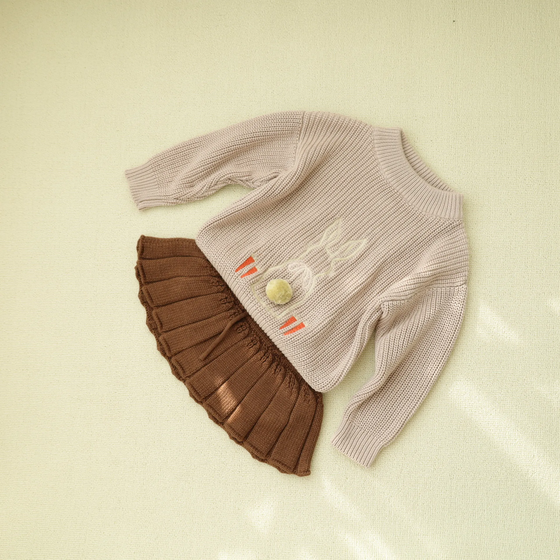 2023 Kids Girl Lovely Knit Skirts Super Cute Toddler Girl Winter Autumn Knit High Waist Pleated Skirt