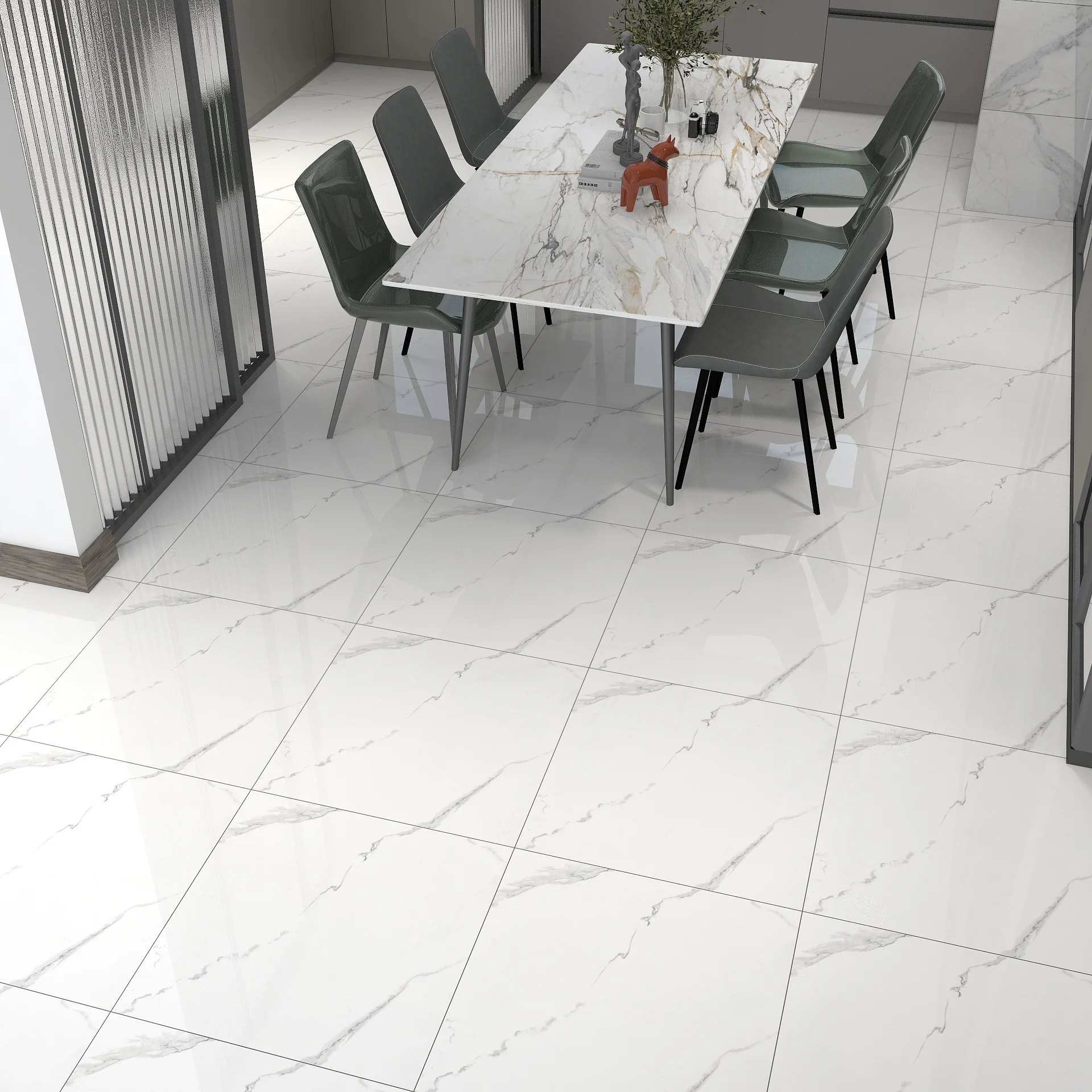 Carreaux De Sol White Marble Ceramic Tile Flooring