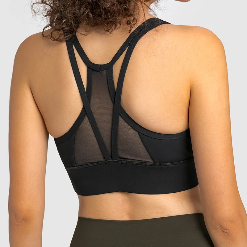 New 2022 Women Mesh Blank Sports Vest Shockproof Sports Bra Quick Dry Yoga Fitness Crop Tops