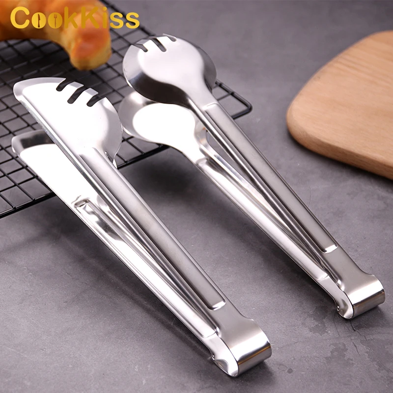 Kitchen Serving Tongs Set Digital Bbq Mini Korean Curved Bread Stainless Steel Food Tong