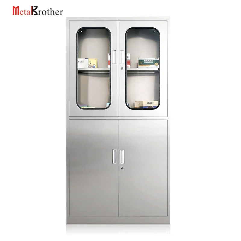 High Quality 201 Stainless Steel Medicine Cabinet 4 Glass Door Stainless Steel Cabinet Clean Hospital  Furniture