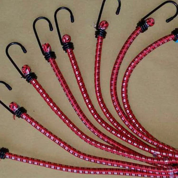 Adjustable Elastic Flat Loop Rope Heavy Duty Tie Down Jumping Bungee Cord With Metal Hook