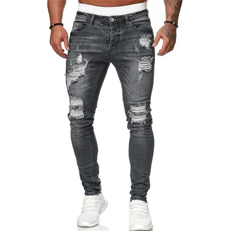 Gingtto Wholesale Custom Hemp Men Straight Denim Jeans Ripped Plus Size 2021 Clothing Mens Jeans Pant Streetwear