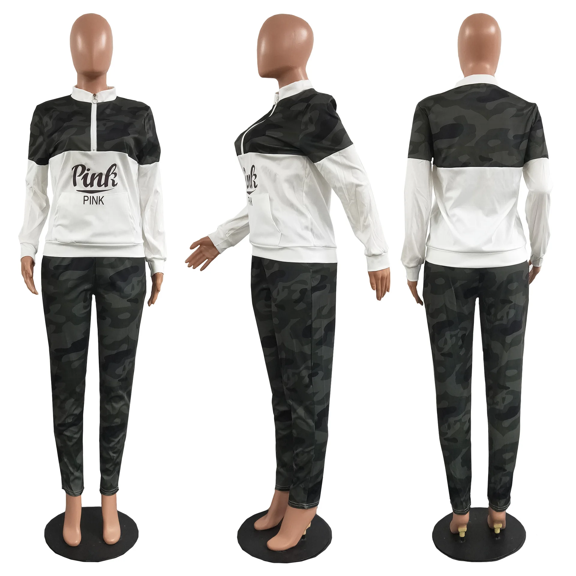 GQ0010 комплекты с длинным рукавом, спортивный костюм на молнии для женщин, спортивный костюм, наряды, комплект из двух предметов