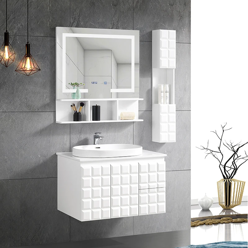 High quality PVC Wall Bathroom Cabinets  basin With Led Mirrors