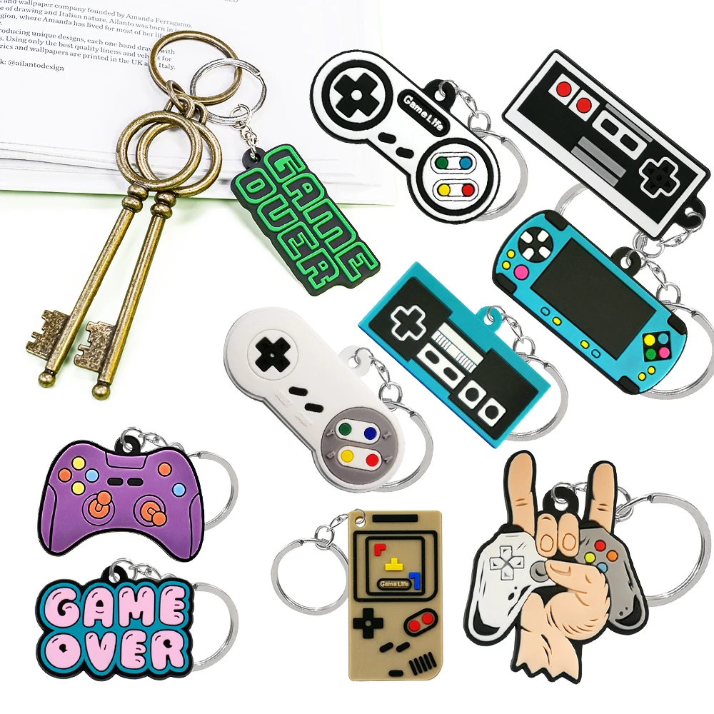 2d keychains parts key chain ring cute accessories in bulk for bags kawaii products anime Cartoon custom pvc rubber keyring