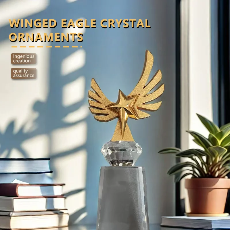 Honor of crystal Gold Metal Star K9 Crystal Trophy Award Glass Blank Plaque For Souvenir Gift