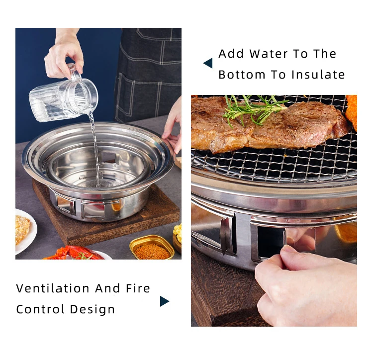 Thailand Wholesale Aluminum Charcoal Camp Steel Metal Fire Pit Outdoor Tabletop Circular Barbecue Grill Food Truck with B