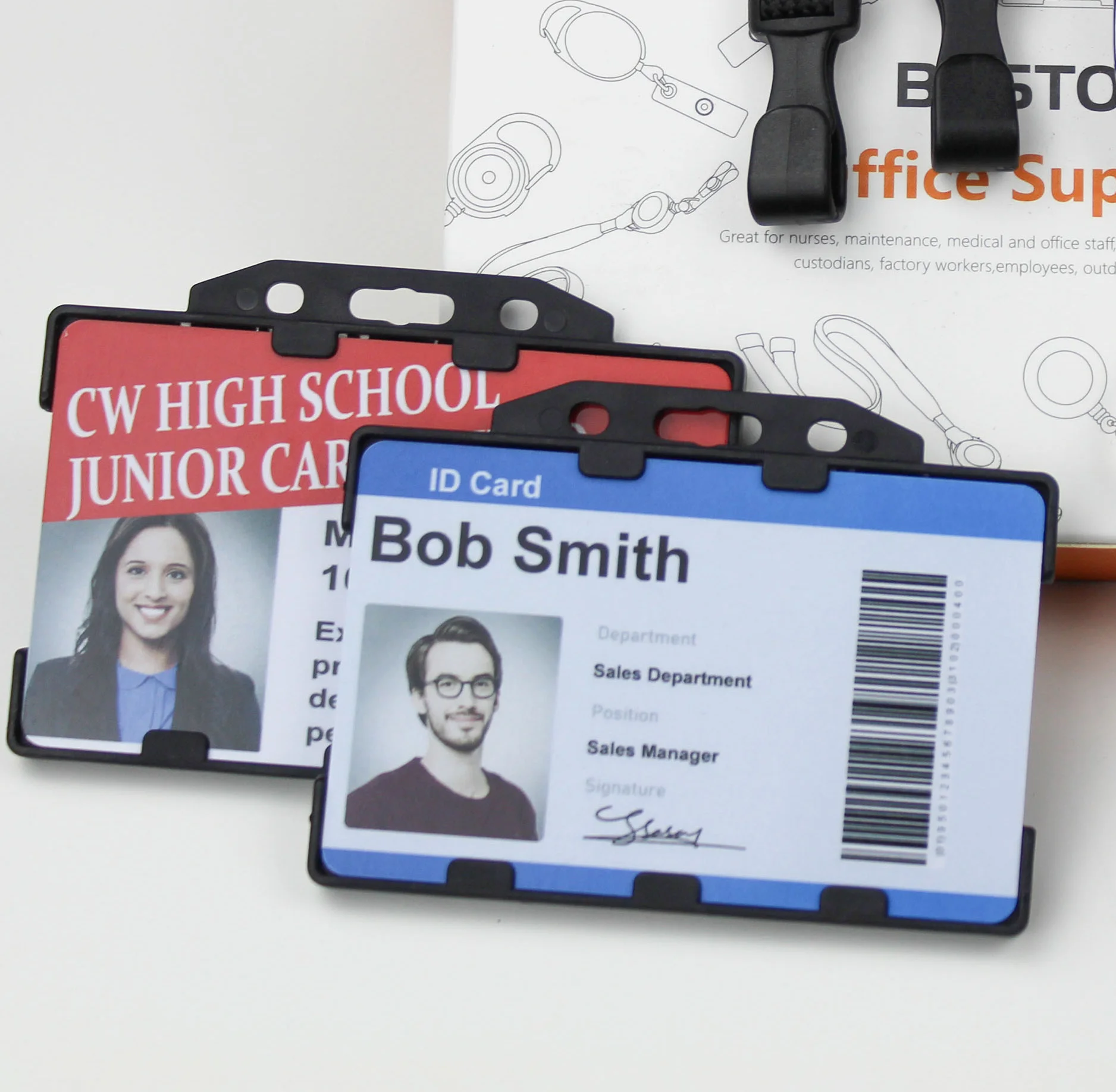 BESTOM Double Sided Business Card Passport Holder Open Faced Light PP Material Name Badge ID Card Holder Popular Custom Logo