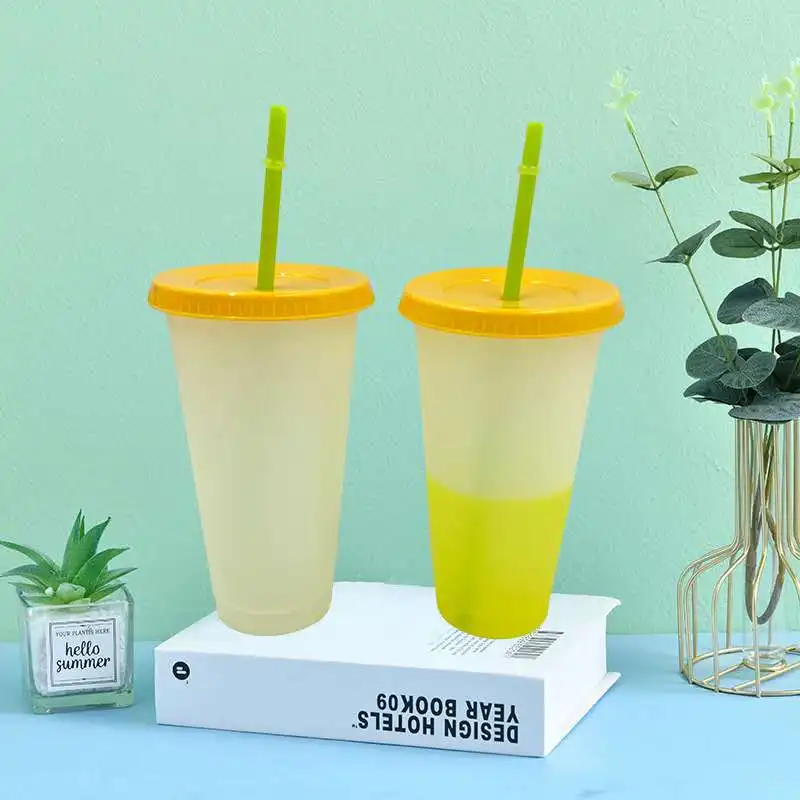 
Hot sale new design fashion popular creative Eco-Friendly custom 700ml plastic cold water color change cup with straw and lid 