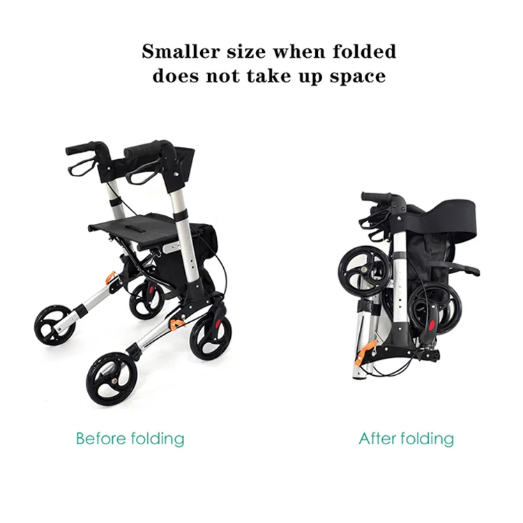 Senyang lightweight aluminium old people adults elderly folding upright 4 wheels rollator walkers with seat