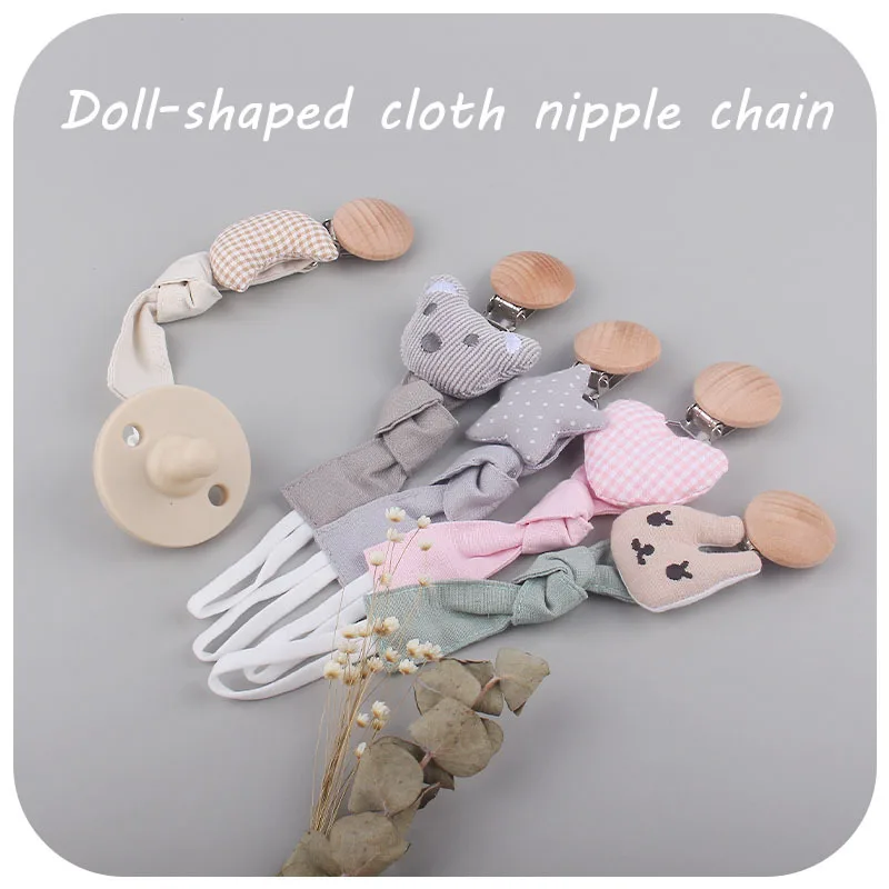 Breathable Soft Cloth Doll Baby Soother Clip Wholesale Cotton Linen Newborn Dummy Nipple Chain Baby Pacifier Holder