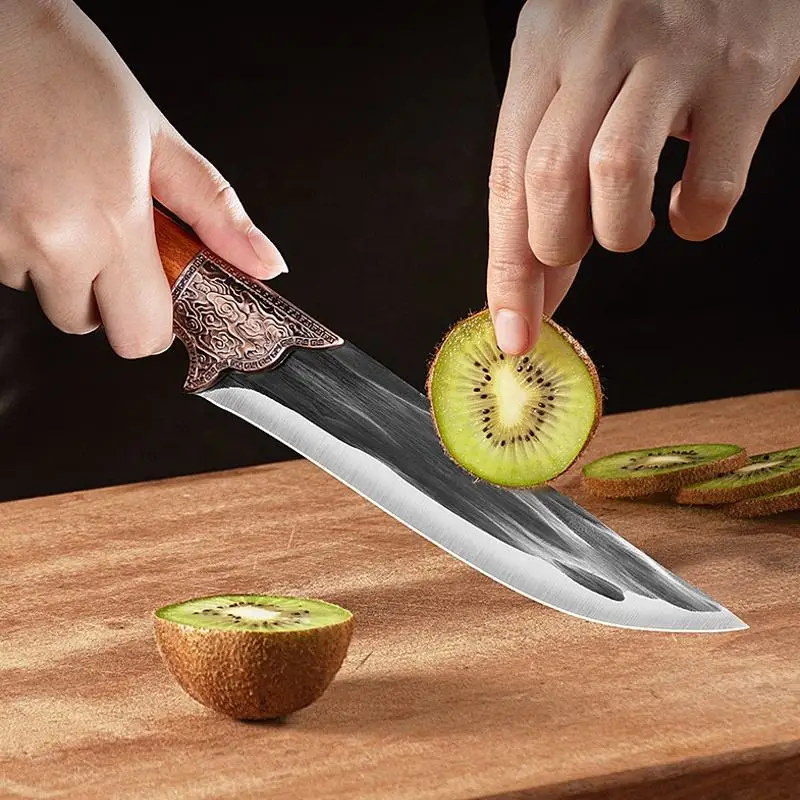 Forged Carbon Steel carving paring boning butcher cleaver kitchen knife set with wooden handle