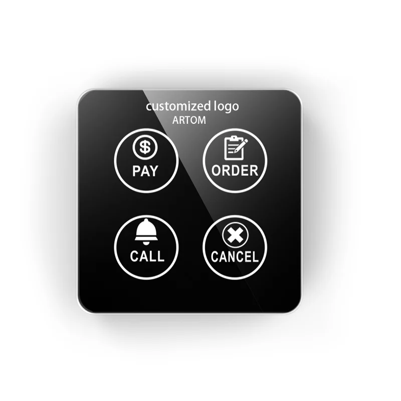 Artom high level restaurant customer call waiter button with touched keys and customized logo in different languages