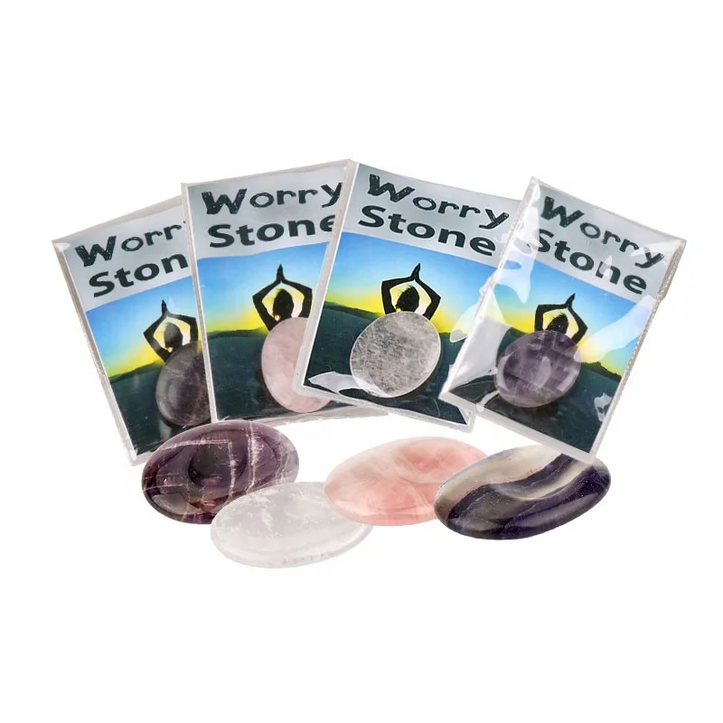 Natural Mixed Crystal Engraved Worry Palm Stone Set Holistic Seven 7 Chakra Reiki Aura Healing Custom Cut Worry Stones For Kids