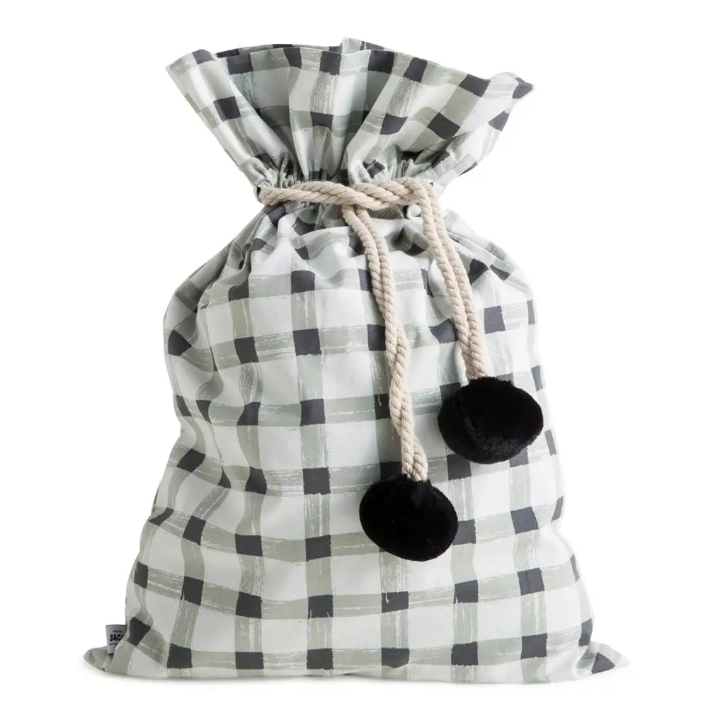 Christmas Decorations Canvas Drawstring Santa Sack with Pom Pom