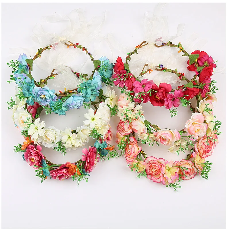 Partycool Boho Artificial Floral Flower Crown Girl Bride Hairband Head Band Photo Props Beach Garland Wreath Wedding Decoration