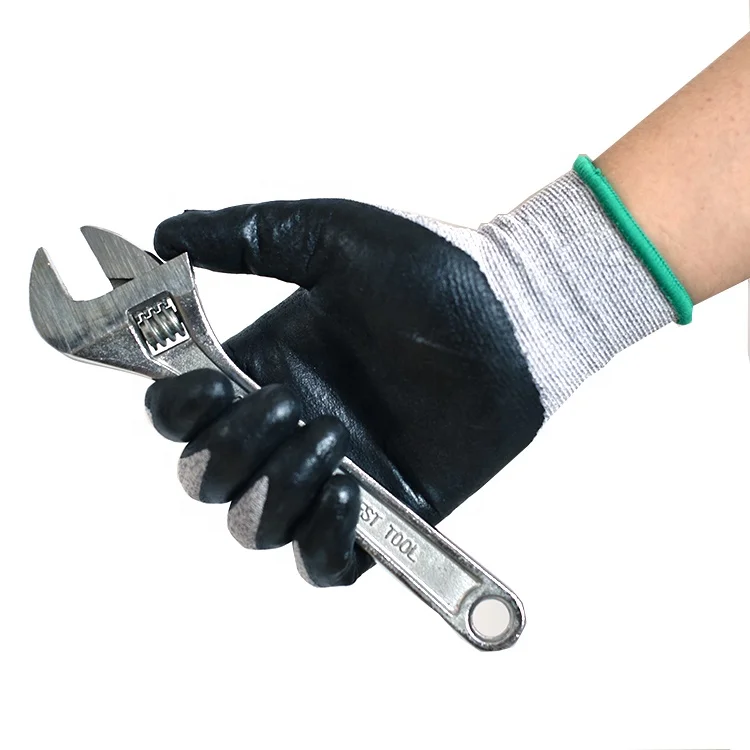 Work Gloves Pu Coated Gloves En388 4131 Yeeho Black PU Fiber Coating Safety Gloves
