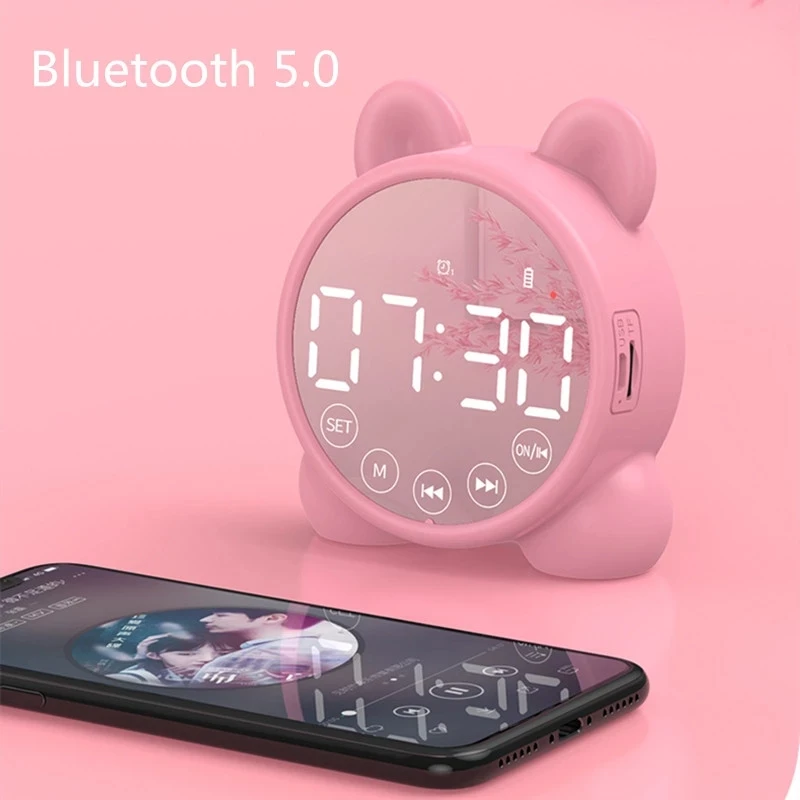 Mirror Mini Home Clock Speaker, Portable Wireless Speaker Hands-Free Call FM Radio TF Card Playback