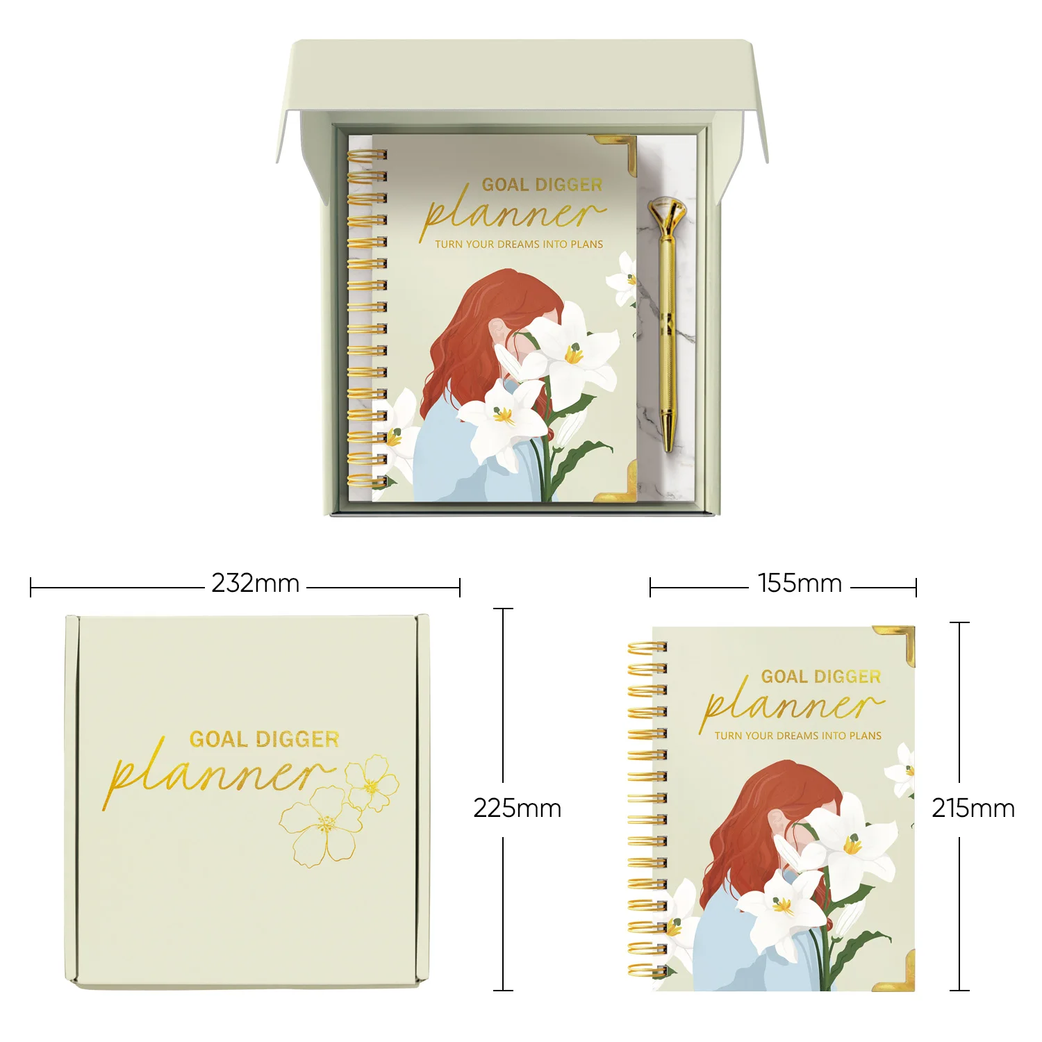 Custom Leather Journal Spiral Weekly Monthly Agenda Daily Goal Digger Diary Undated PLANNER BOOK Notebook