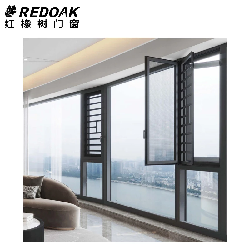 REDOAK Big Panoramic Lowes Casement Windows Floor to Ceiling Narrow Frame Casement Window Aluminum Glass Window