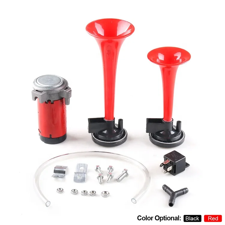 12V 115dB Red/Black Car Motorcycle Air Horn Train Kit Dual Trumpet Ultra Loud