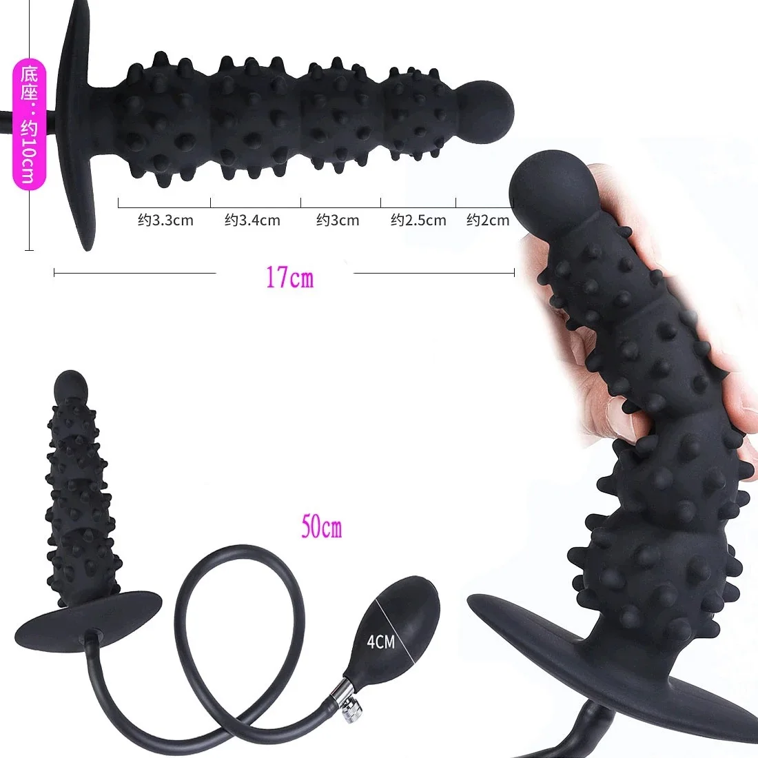 Inflatable 5-bead Separated Anal Plug Prostate Masturbator Anal Dilator Adult Sex Toy
